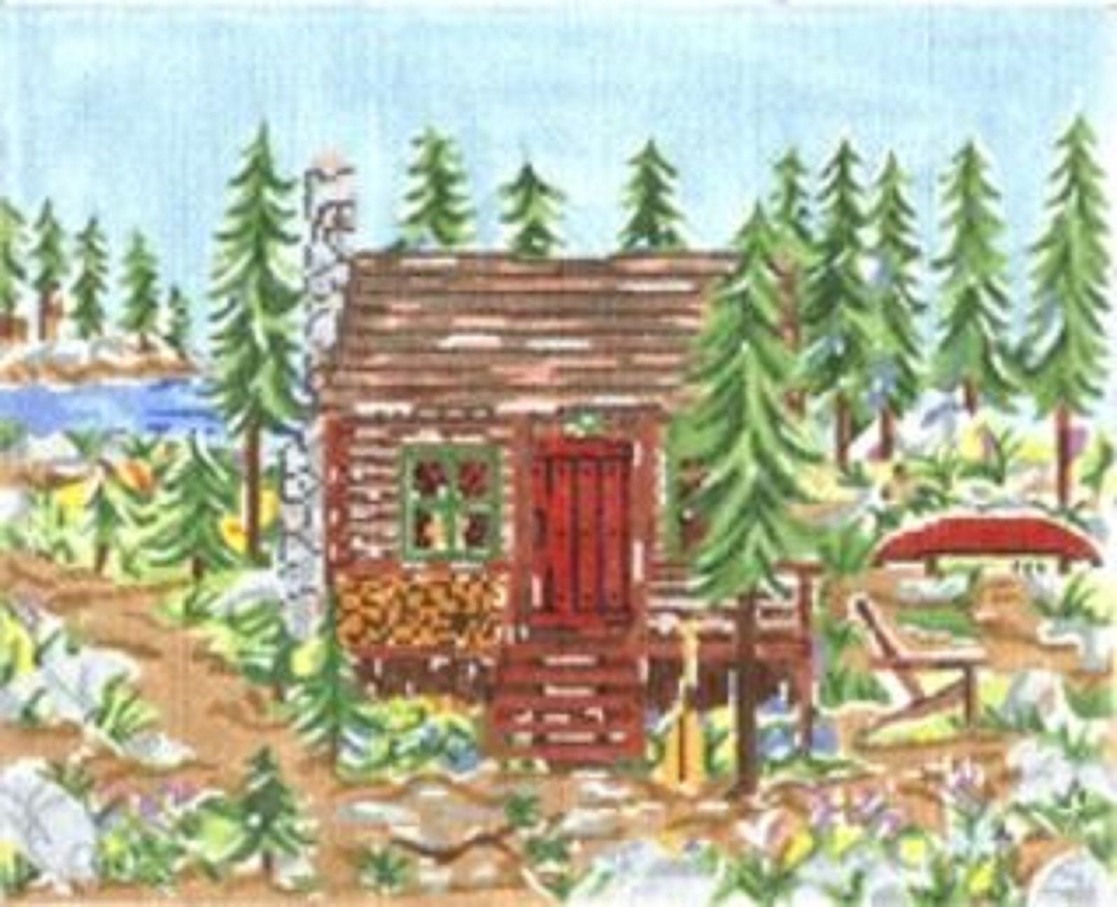 Needlepoint HandPainted Cooper Oaks Mountain Cabin 8x10 CL Needlepoint