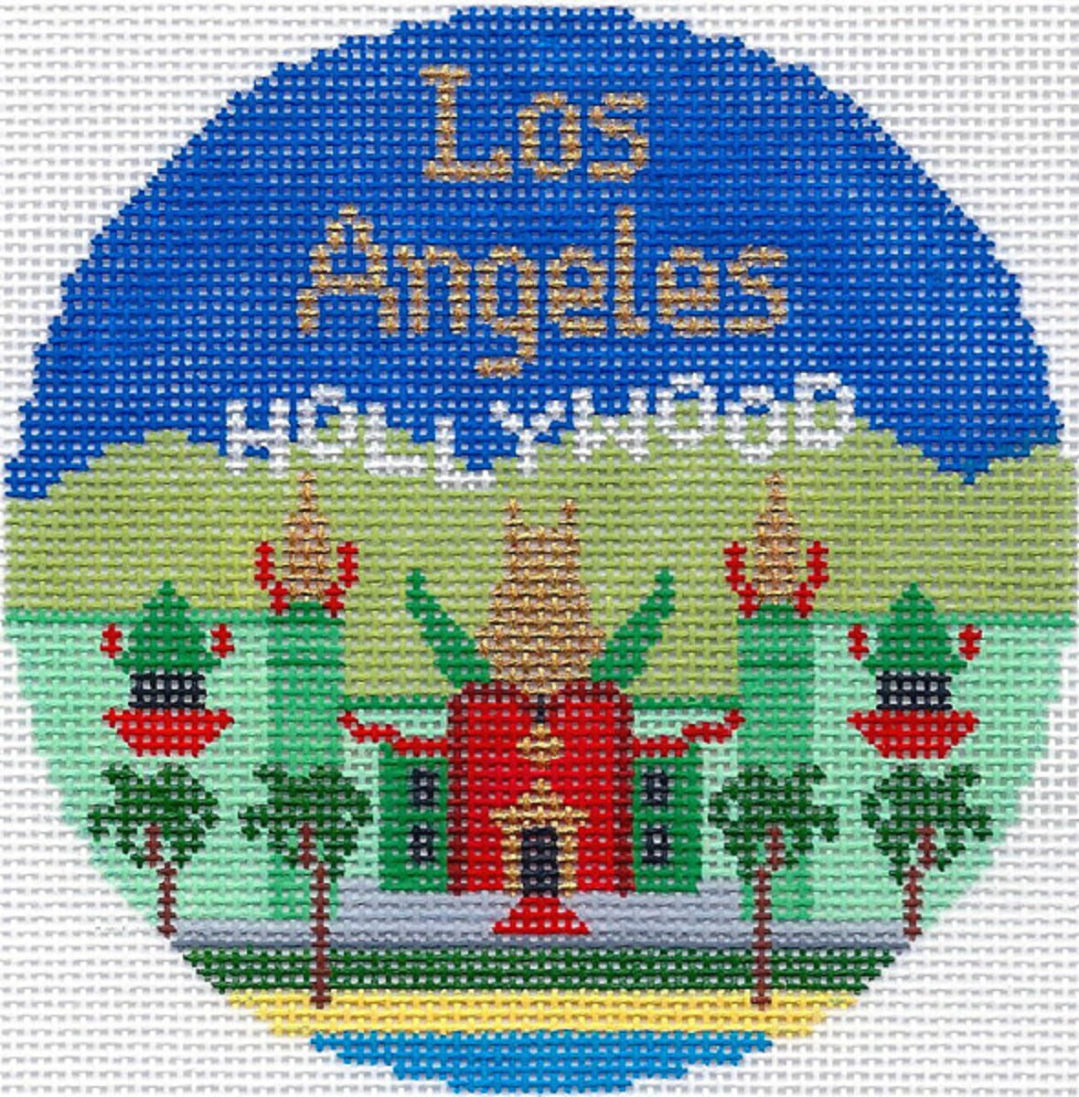 Needlepoint Handpainted Silver Needle Los Angeles Christmas 4.5" CL