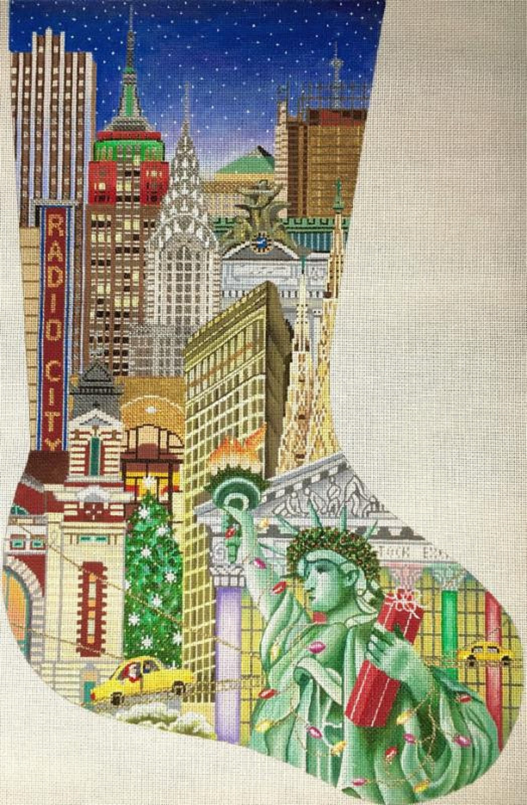 Needlepoint Handpainted Amanda Lawford Chrismtas Stocking New York Cit