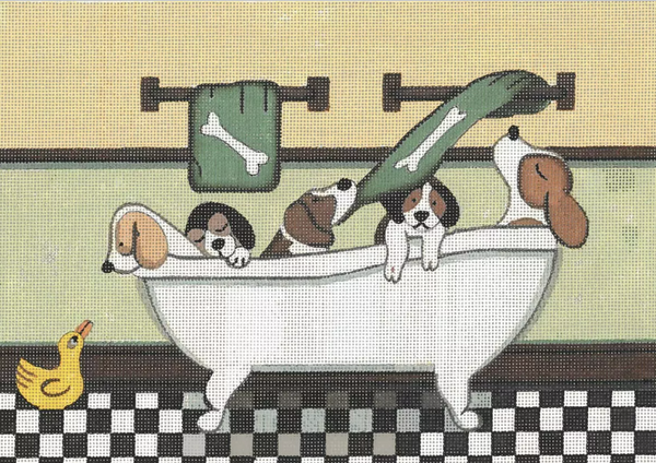Needlepoint Handpainted Cindi Lynch Beagles Fill Tub 8x11