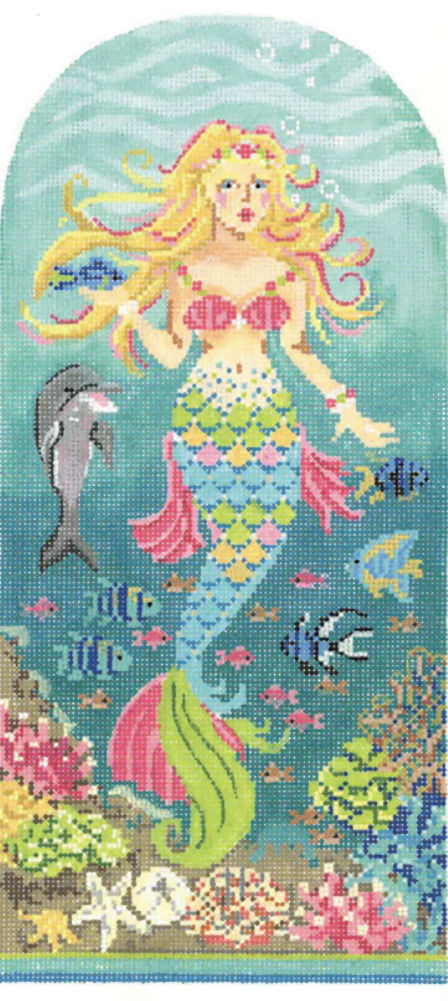 Needlepoint Handpainted Kelly Clark Dolphina Mermaid w/ Stitch Guide