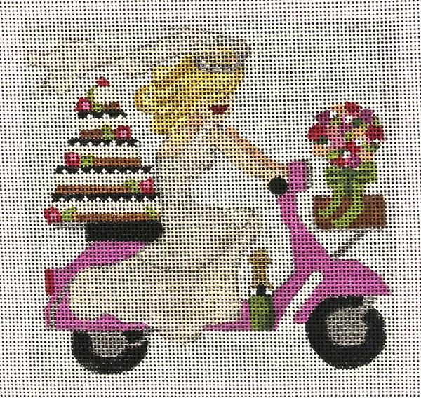 Needlepoint Handpainted Melissa Prince Vespa Going to the Chapel 5x5