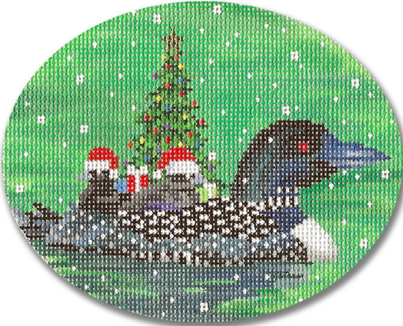 Needlepoint Handpainted Christmas CBK Loon Family 5x4