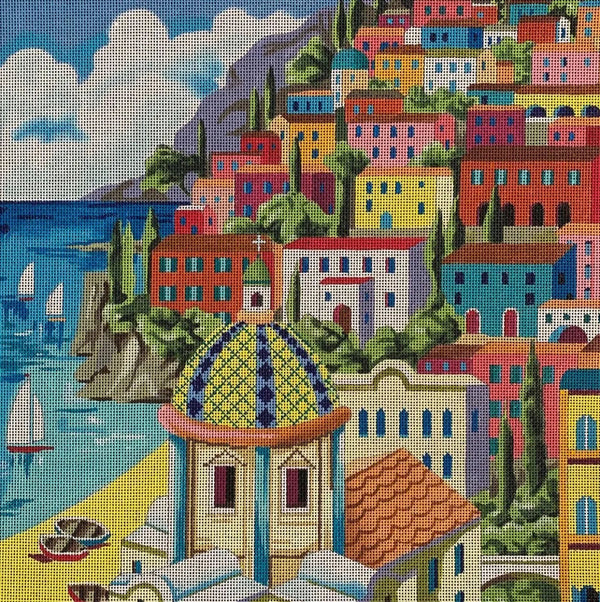 Needlepoint Handpainted Colors of Praise Greek Landscape 16x16
