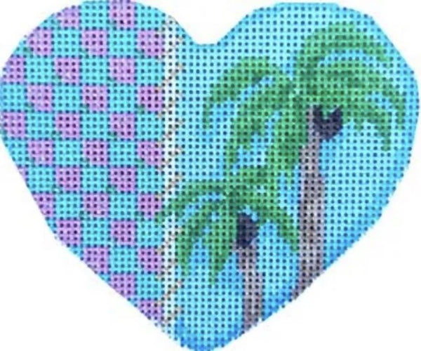 Needlepoint Handpainted Christmas Associated Talents Palm Trees Heart 3x3