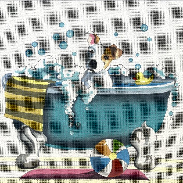 Needlepoint Handpainted Colors of Praise Pup in Tub 10x10