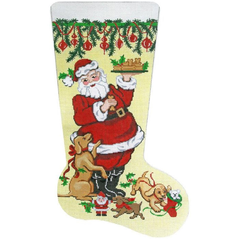 Needlepoint Handpainted Lee Christmas Stocking Santa Treats 23"