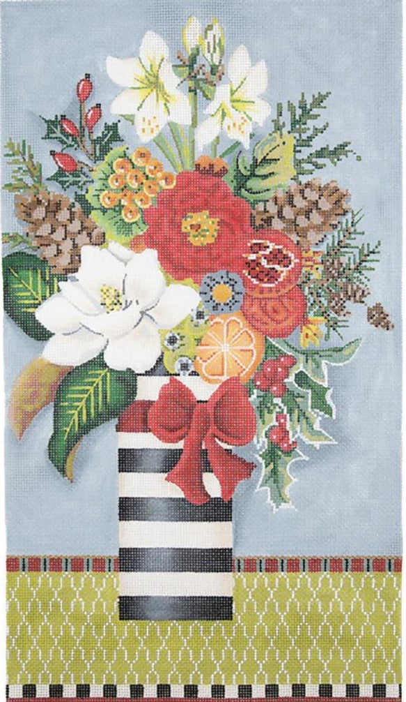 Needlepoint Handpainted Kelly Clark Winter Floral w/ Stitch Guide