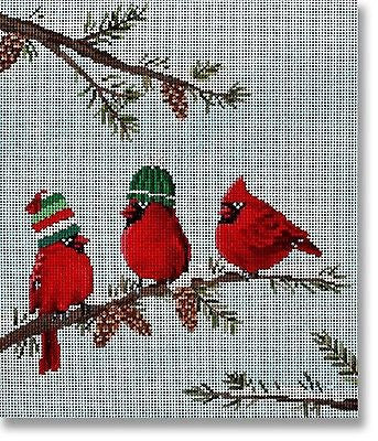 Needlepoint Handpainted Scott Church Red Birds II 8x10