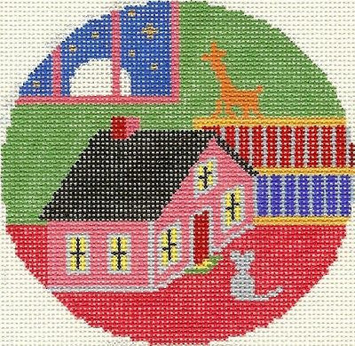 Needlepoint HandPainted Toy House and Mouse Silver Needle 4.5"