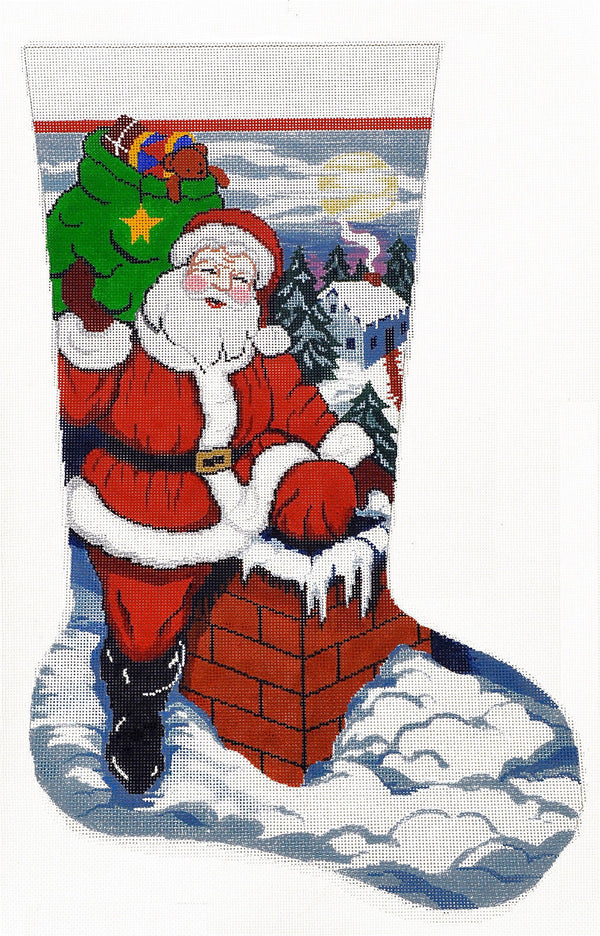 Needlepoint HandPainted Lee Christmas Stocking Up on Rooftop 23"