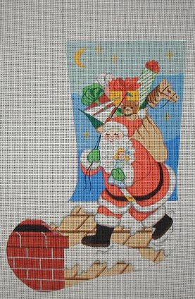 Needlepoint Handpainted Danji Christmas Stocking Santa on Roof