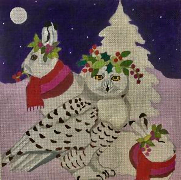 Needlepoint Handpainted Christmas Melissa Prince Arctic Owl and Hares 10x10