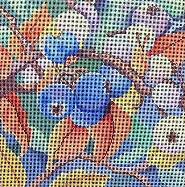 Needlepoint Handpainted Brenda Stofft Autumn Blueberries 18M 8x8