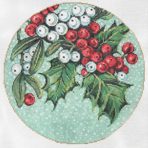 Needlepoint Handpainted Christmas Sandra Gilmore Berries 8"