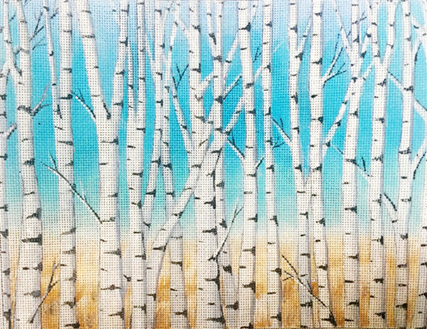 Needlepoint Handpainted Alice Peterson Birch Trees 10x13
