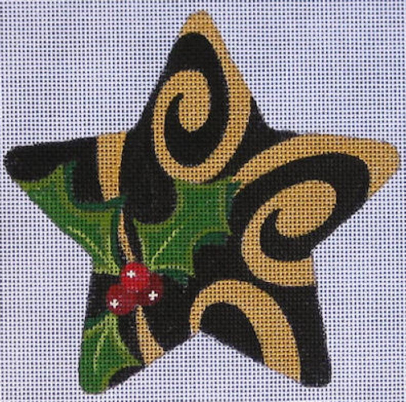 Needlepoint Handpainted Raymond Crawford Christmas Black Star w/ Stitch Guide