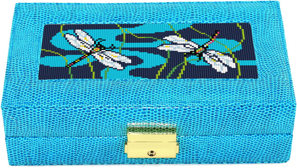 Needlepoint Lee Jewelry Case Blue Leather - Canvas Sold Separately