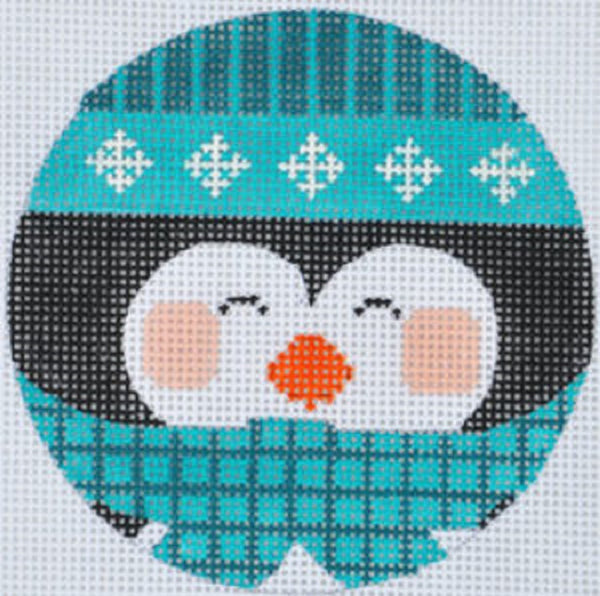Needlepoint Handpainted CHRISTMAS Danji Blue Penguin Ornament 3.5"
