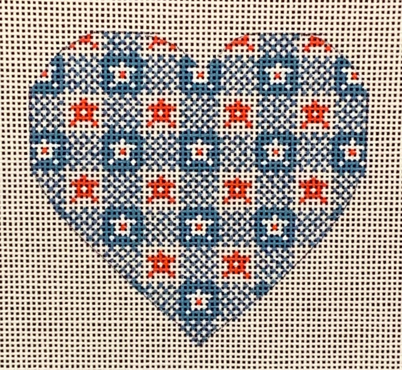 Needlepoint Handpainted CHRISTMAS Danji Blue and Red Heart 3x3
