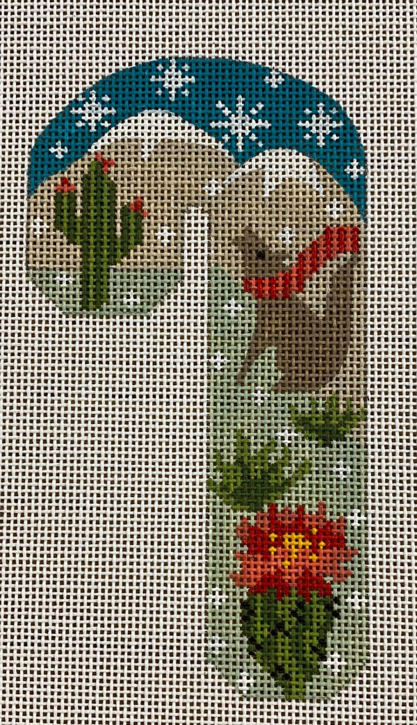 Needlepoint Handpainted Christmas Danji Cactus Coyote Candy Cane 3x5