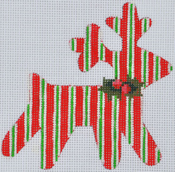Needlepoint Handpainted Christmas Danji Candy Cane Reindeer 4x4