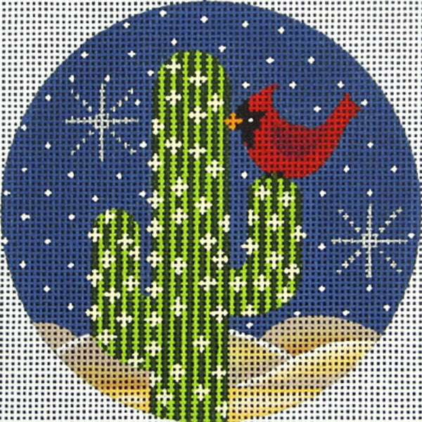 Needlepoint Handpainted Amanda Lawford Christmas Cardinal on Cactus