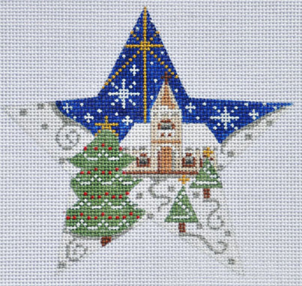 Needlepoint Handpainted Christmas Danji Ornament Church Star 5x5