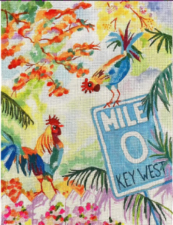 Needlepoint Handpainted Purple Palm Cocktails in Paradise 9x12
