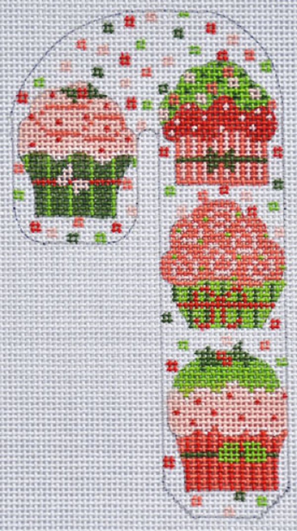 Needlepoint Handpainted Christmas Candy Cane Cupcakes