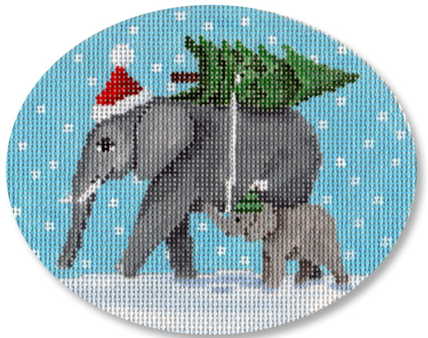 Needlepoint Handpainted Christmas Scott Church Elephants Ornament