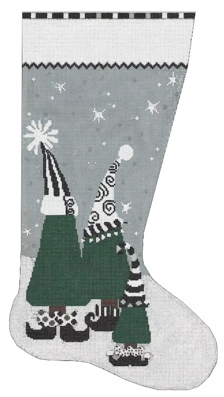 Needlepoint Handpainted Christmas Machelle Somerville Stocking Evergreen Party