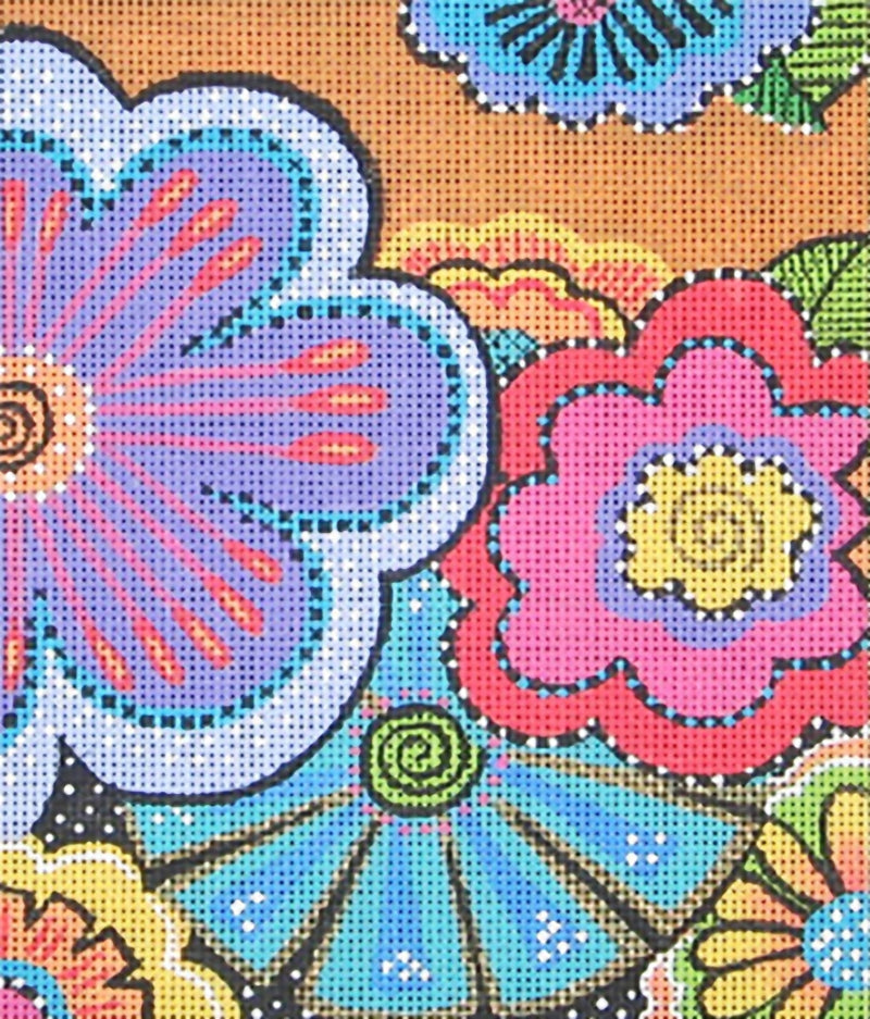 Needlepoint Handpainted Danji Laurel Burch Floral Fun w/ Stitch Guide