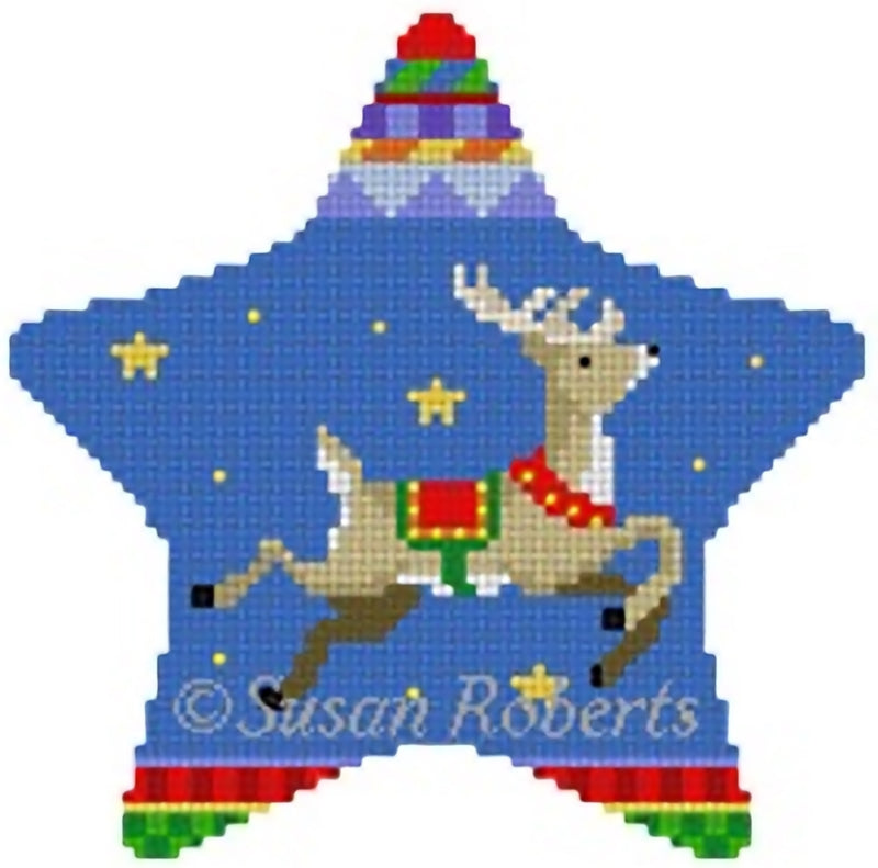 Needlepoint Handpainted Christmas Susan Roberts Flying Reindeer Star 4x4