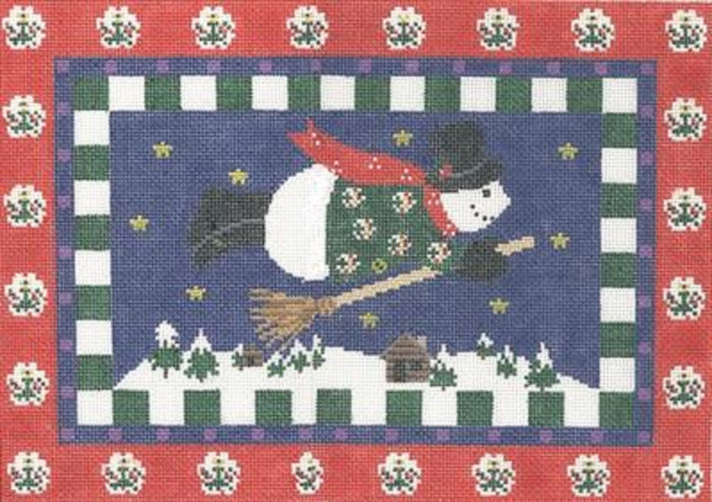 Needlepoint HandPainted Cooper Oaks Flying Snowman Red 10x14