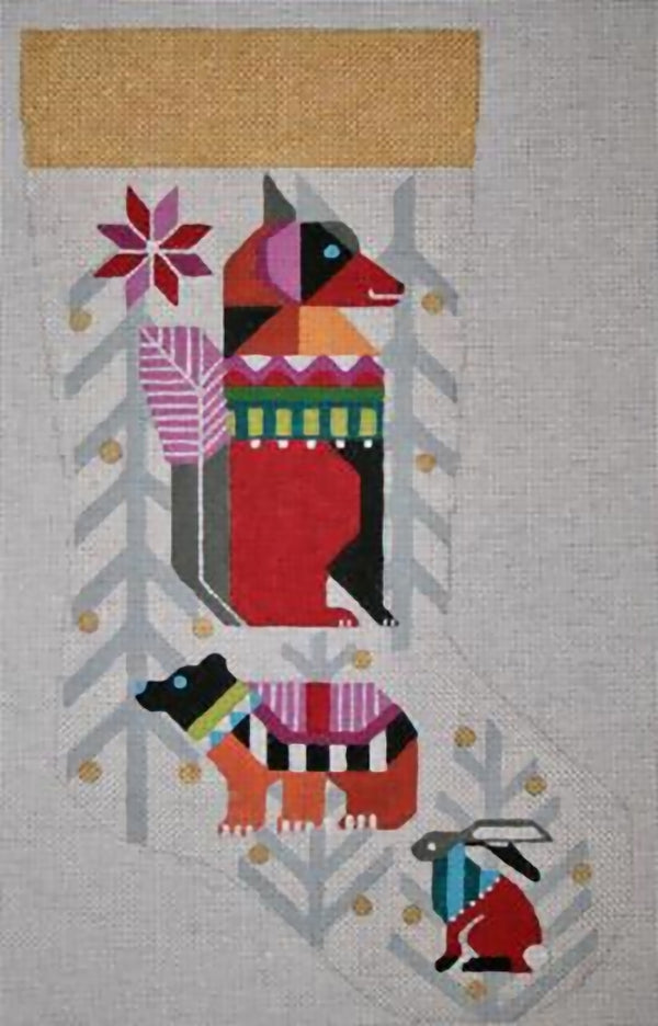 Needlepoint Handpainted Christmas Stocking Melissa Prince Fox 19"