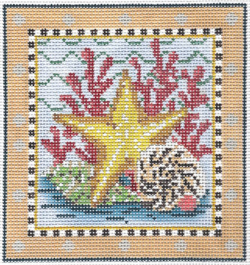 Needlepoint Handpainted Kelly Clark SEA Golden Starfish 6x6