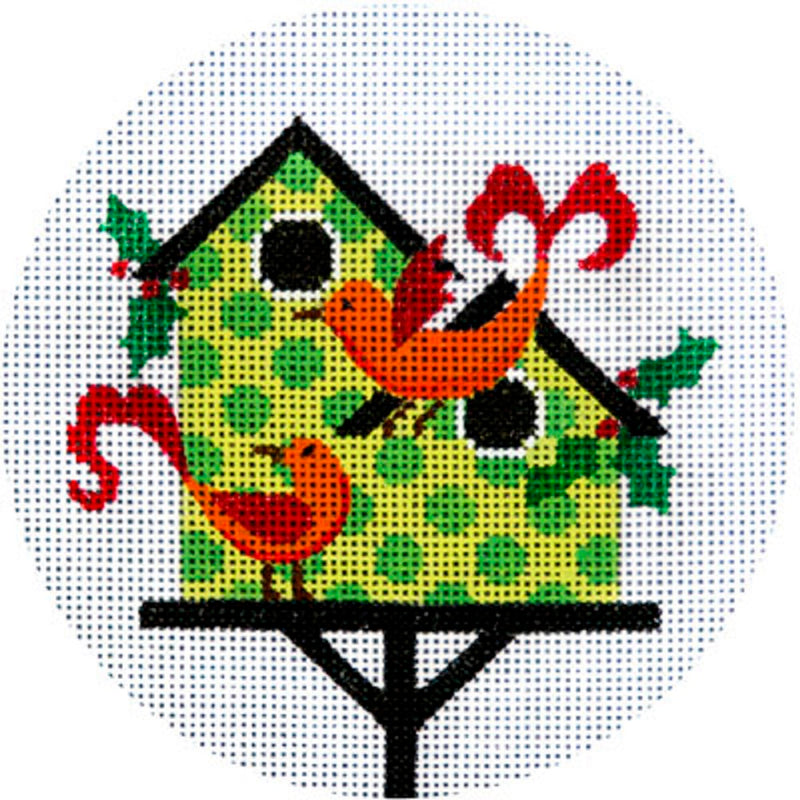 Needlepoint HandPainted JP Needlepoint CHRISTMAS Green Birdhouse