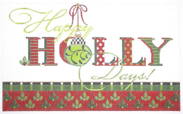 Needlepoint Handpainted KELLY CLARK Christmas Happy Holly Days 13x8