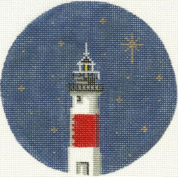 Needlepoint Handpainted Christmas Silver Needle Lighthouse 4.5"