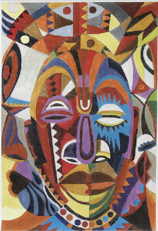 Needlepoint Handpainted Julie Mar Mask African Art 8x10