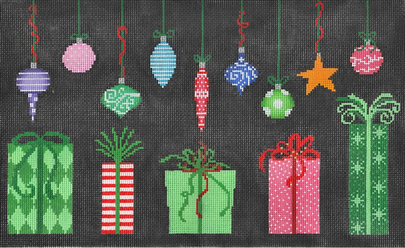 Needlepoint Handpainted Christmas CBK Packages and Ornaments 12x7