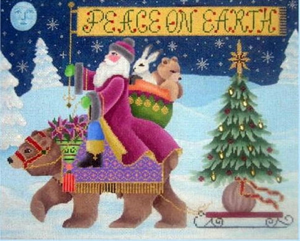 Needlepoint Handpainted CHRISTMAS Brenda Stofft Peace on Earth 12x9