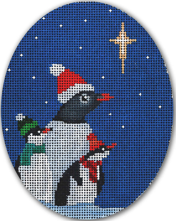 Needlepoint Handpainted CHRISTMAS CBK Penguins w/ North Star 4x5