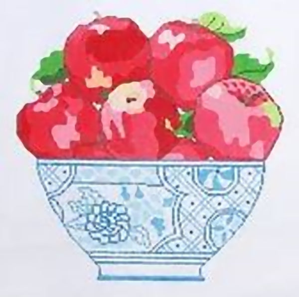 Needlepoint Handpainted Jean Smith Red Apples in Blue Bowl 14x14