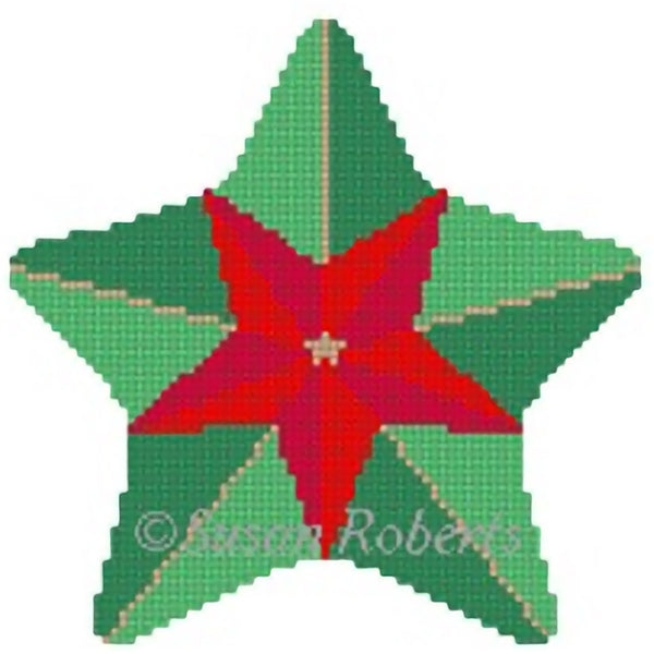 Needlepoint Handpainted Christmas Susan Roberts Red and Green Star 4x4