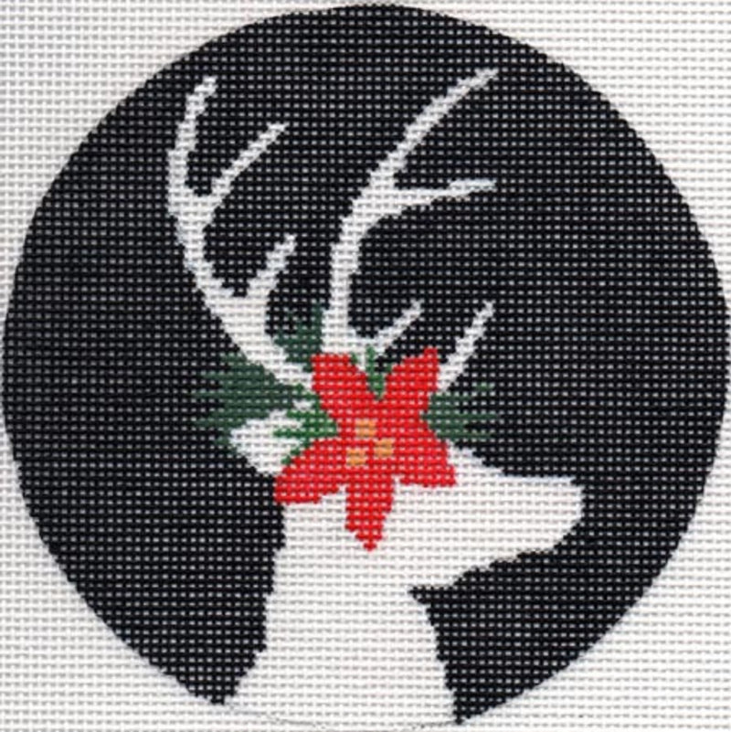 Needlepoint Handpainted Christmas LIORA MANNE Reindeer on Black 4.5"