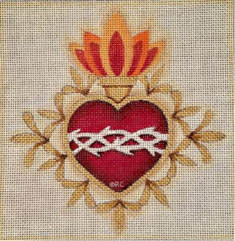 Needlepoint Handpainted Raymond Crawford Sacred Heart 6x6