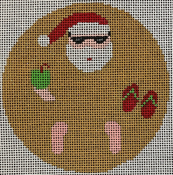 Needlepoint Handpainted Christmas Suzie Vallerie Santa in Sand  4"
