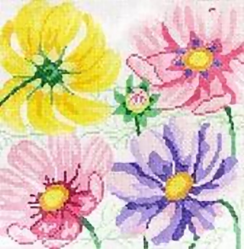 Needlepoint Handpainted Jean Smith Small Cosmos Beauties #1 8x8